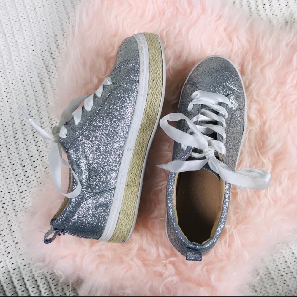 ASOS- shuffle collection platform sparkly sneakers, women’s 7 ribbon shoe laces